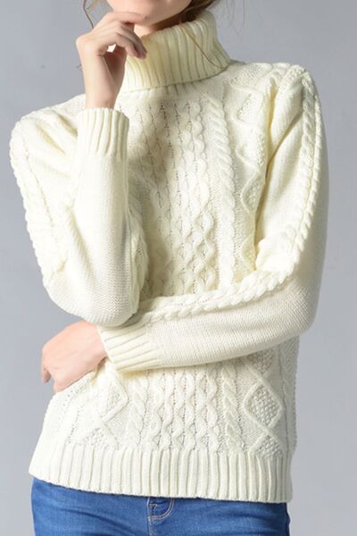 Blue Zone Planet | Cable-Knit Turtleneck Pullover Sweater BLUE ZONE PLANET