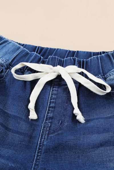 Blue Zone Planet | Drawstring Distressed Raw Hem Jeans with Pockets BLUE ZONE PLANET