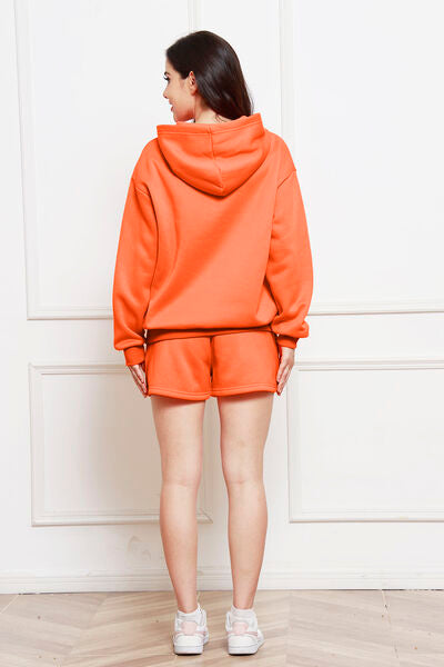 Blue Zone Planet | Drop Shoulder Long Sleeve Hoodie and Shorts Set BLUE ZONE PLANET