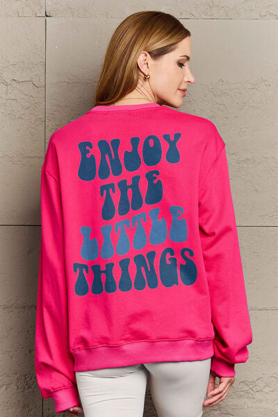 Blue Zone Planet | Simply Love Full Size ENJOY THE LITTLE THINGS Round Neck Sweatshirt BLUE ZONE PLANET