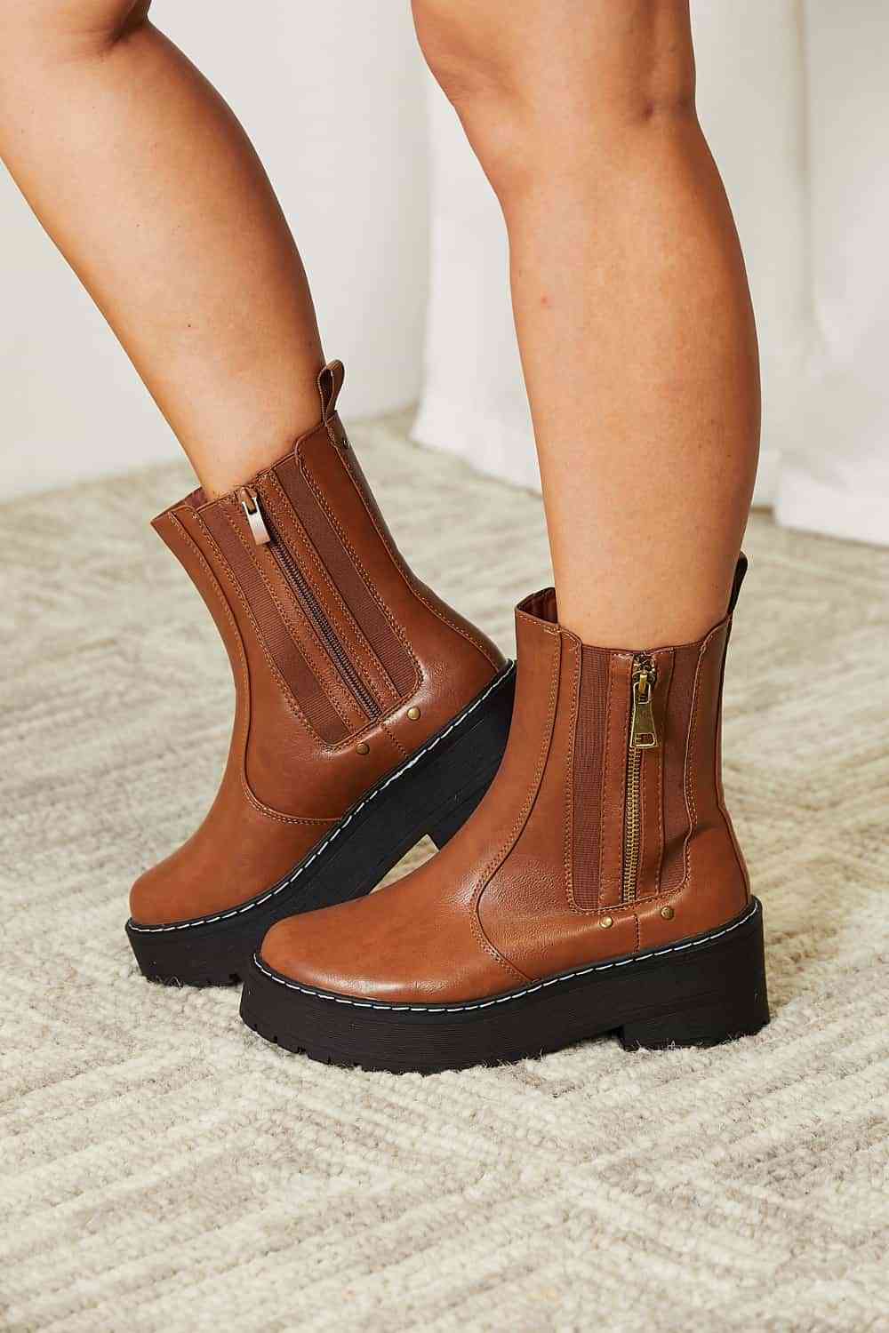Forever Link Side Zip Platform Boots BLUE ZONE PLANET