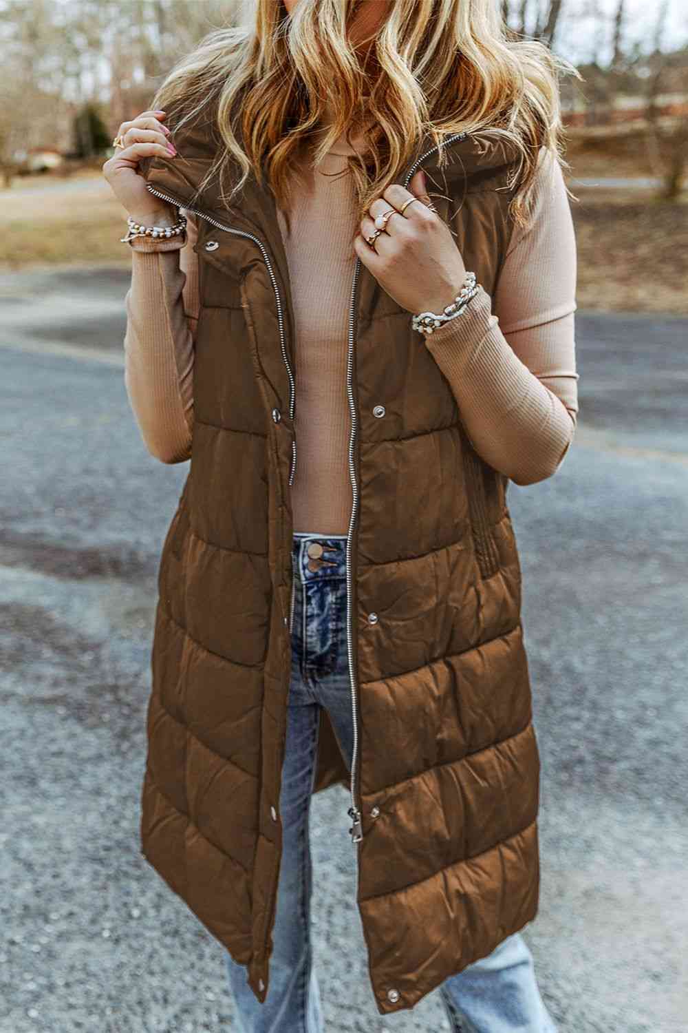Longline Hooded Sleeveless Puffer Vest BLUE ZONE PLANET