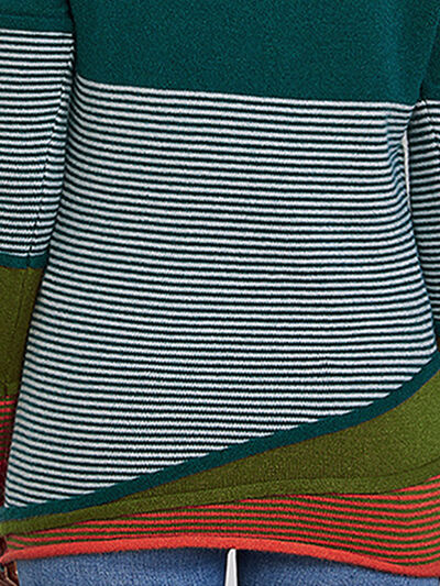 Blue Zone Planet | Striped Contrast Notched Long Sleeve Sweater BLUE ZONE PLANET