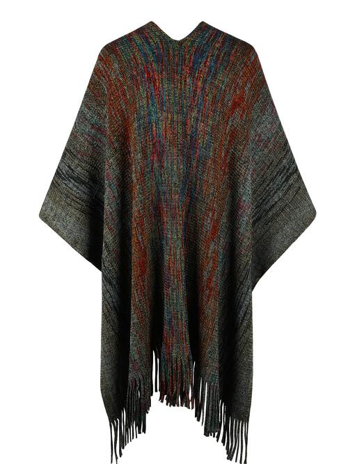 Heathered Fringe Hem Poncho BLUE ZONE PLANET