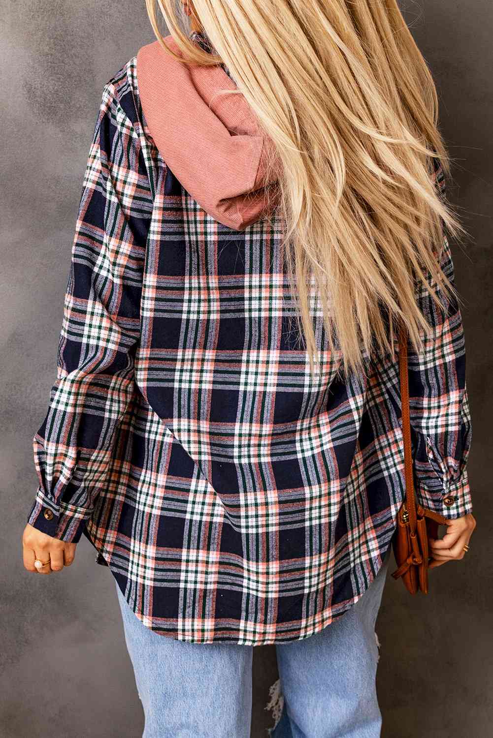 Plaid Drawstring Hooded Jacket with Pockets BLUE ZONE PLANET