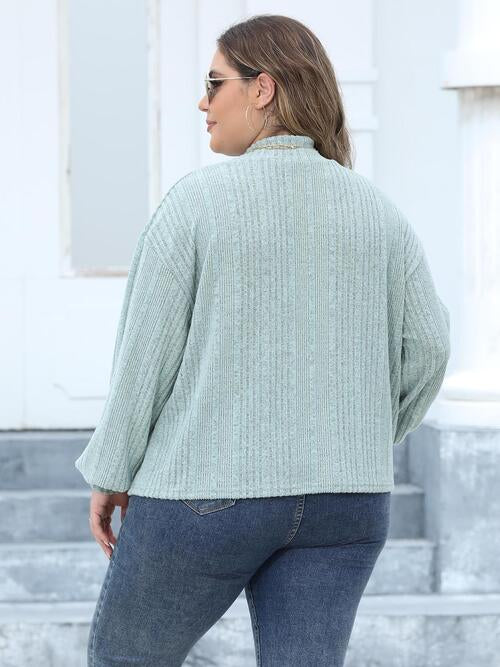 Plus Size Mock Neck Long Sleeve Knit Top BLUE ZONE PLANET