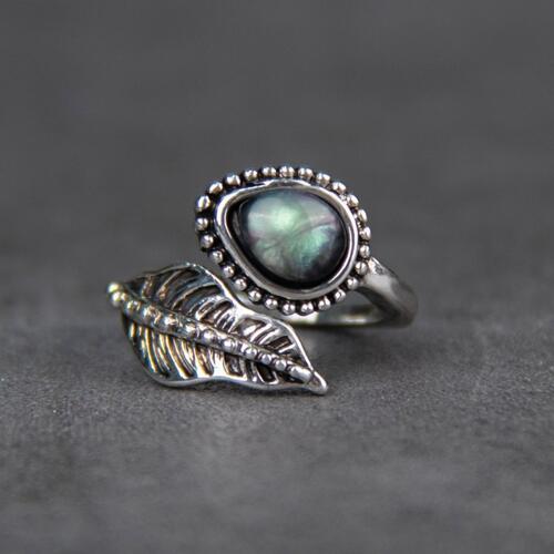 Alloy Moonstone Leaf Bypass Ring BLUE ZONE PLANET