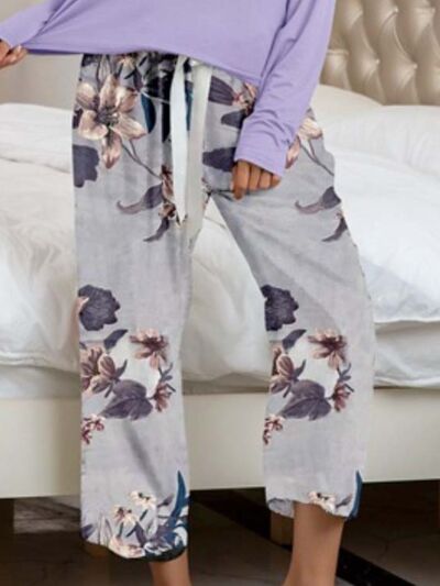 Blue Zone Planet | Round Neck Top and Printed Pants Lounge Set BLUE ZONE PLANET