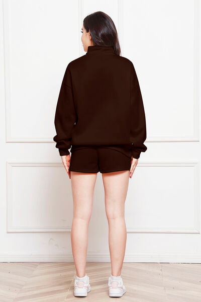 Blue Zone Planet | Half Zip Long Sleeve Sweatshirt and Drawstring Shorts Set BLUE ZONE PLANET