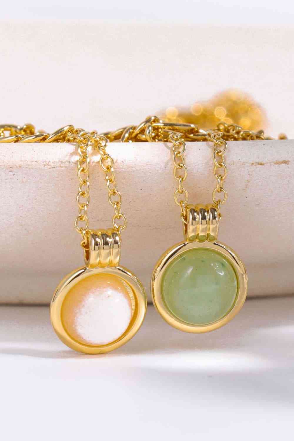 Blue Zone Planet | Copper 14K Gold-Plated Round Shape Aventurine Pendant Necklace BLUE ZONE PLANET