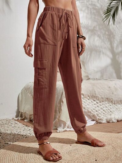Drawstring Joggers with Cargo Pockets Trendsi