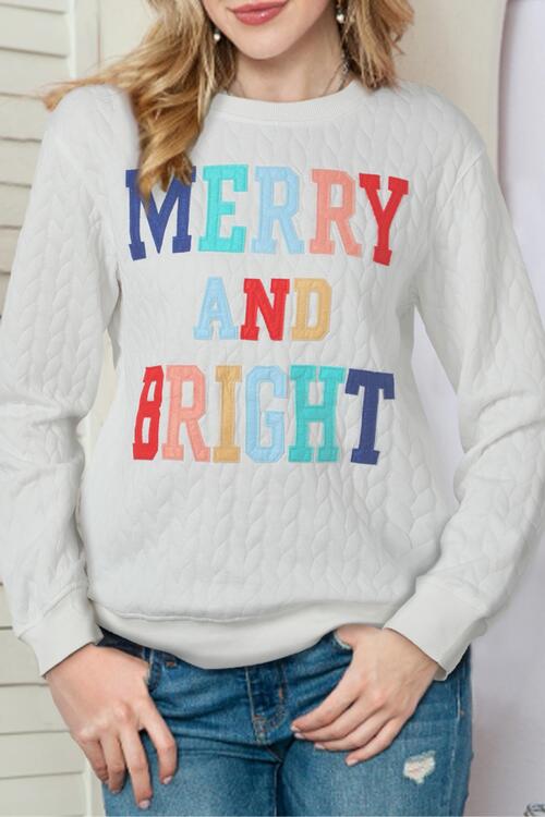 MERRY AND BRIGHT Cable Knit Pullover Sweatshirt BLUE ZONE PLANET