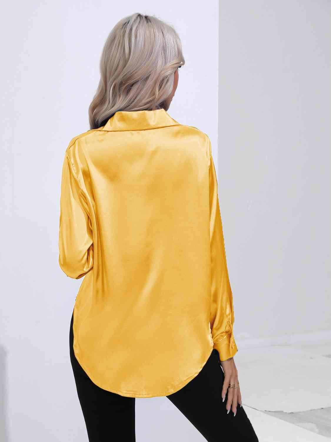 Collared Neck Buttoned Long Sleeve Shirt BLUE ZONE PLANET