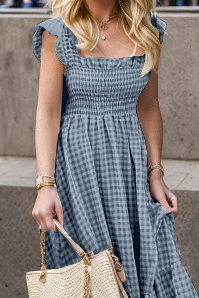 Blue Zone Planet | Full Size Smocked Ruffled Plaid Ruffle Hem Dress BLUE ZONE PLANET