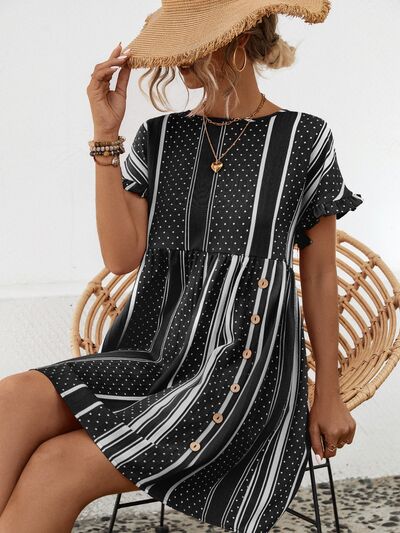 Blue Zone Planet |  Striped Polka Dot Frill Short Sleeve Mini Dress BLUE ZONE PLANET