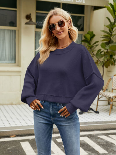 Blue Zone Planet | Round Neck Lantern Sleeve Sweater BLUE ZONE PLANET