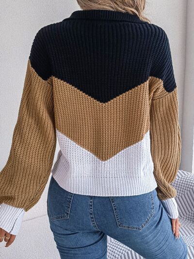 Blue Zone Planet | Color Block Dropped Shoulder Sweater BLUE ZONE PLANET