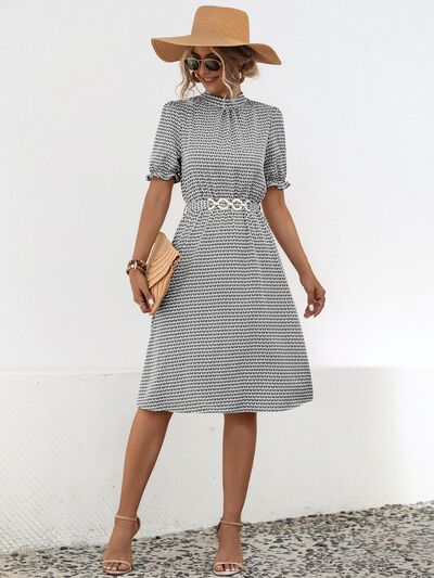 Blue Zone Planet | Printed Mock Neck Flounce Sleeve Dress BLUE ZONE PLANET