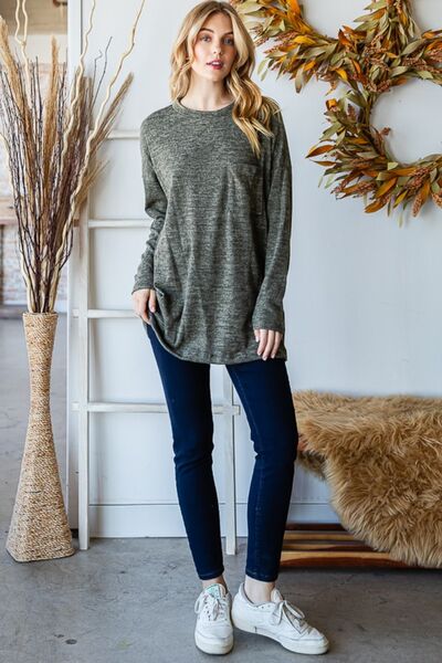 Reborn J Button Side Round Neck Long Sleeve T-Shirt Trendsi
