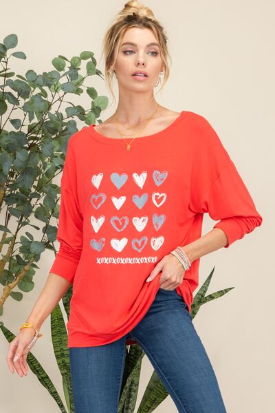Blue Zone Planet | Celeste Full Size Heart Graphic Long Sleeve T-Shirt BLUE ZONE PLANET