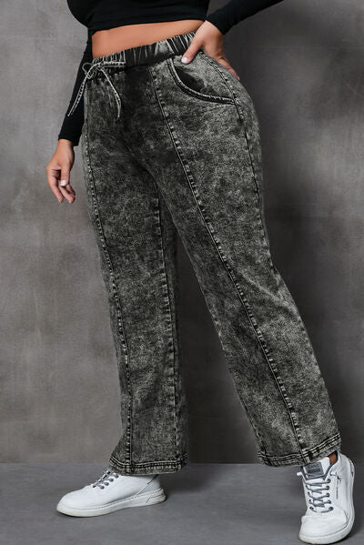 Blue Zone Planet | Plus Size Drawstring Pocketed Straight Jeans BLUE ZONE PLANET