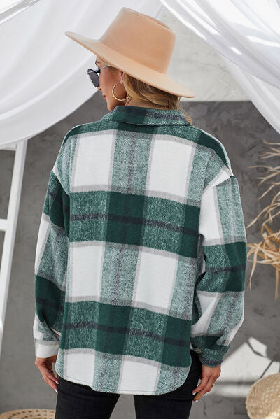 Blue Zone Planet | Plaid Button Up Dropped Shoulder Jacket BLUE ZONE PLANET