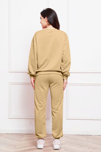 Blue Zone Planet | Round Neck Long Sleeve Sweatshirt and Pants Set BLUE ZONE PLANET