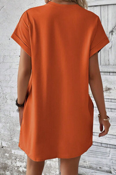 Blue Zone Planet | Pocketed Round Neck Short Sleeve Dress BLUE ZONE PLANET