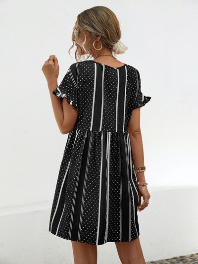Blue Zone Planet |  Striped Polka Dot Frill Short Sleeve Mini Dress BLUE ZONE PLANET