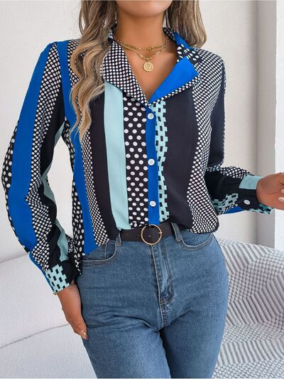 Blue Zone Planet | Polka Dot Contrast Long Sleeve Shirt BLUE ZONE PLANET
