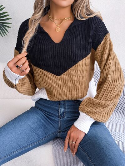 Blue Zone Planet | Color Block Dropped Shoulder Sweater BLUE ZONE PLANET