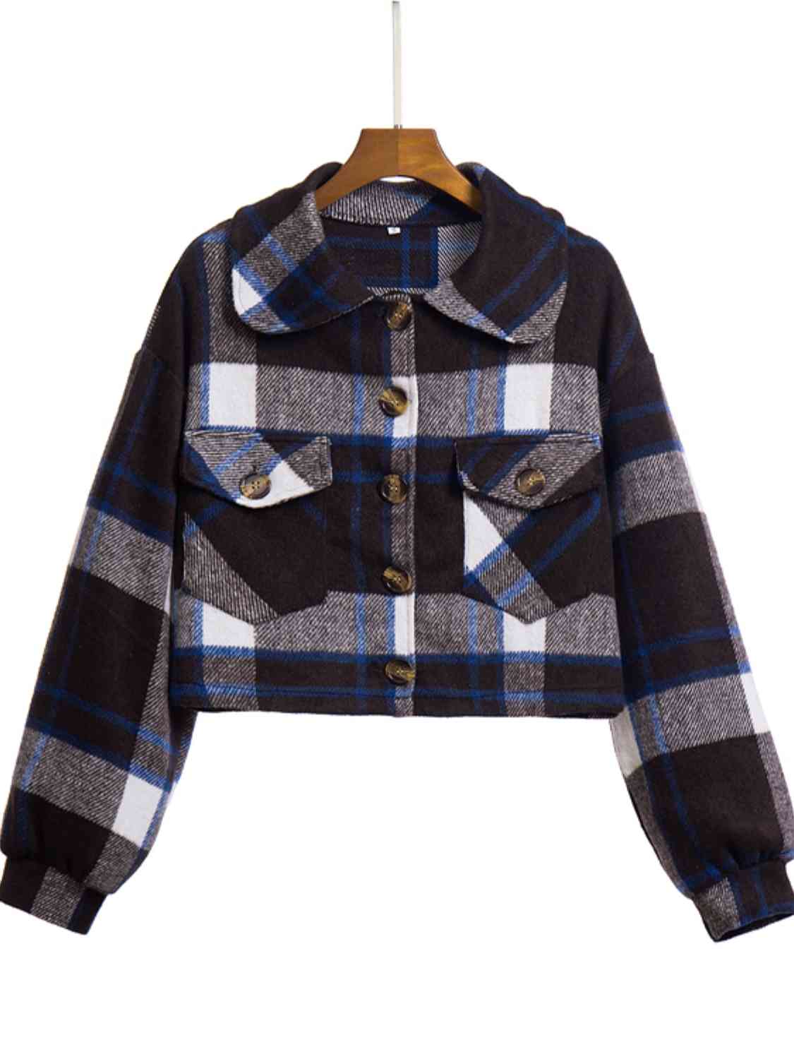 Plaid Button Front Jacket with Pockets BLUE ZONE PLANET