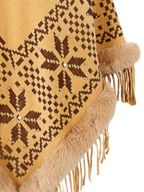 Fringe Geometric Cape Sleeve Poncho BLUE ZONE PLANET