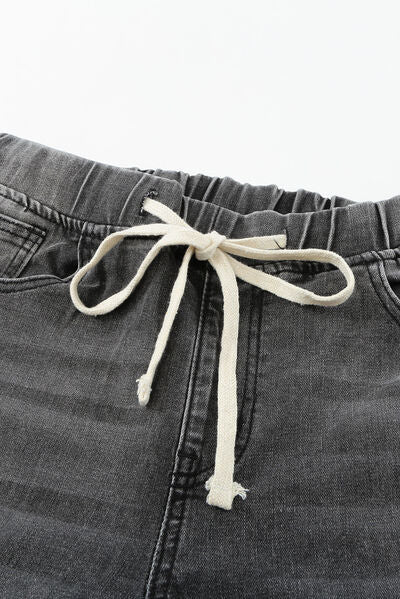Blue Zone Planet | Drawstring Distressed Raw Hem Jeans with Pockets BLUE ZONE PLANET