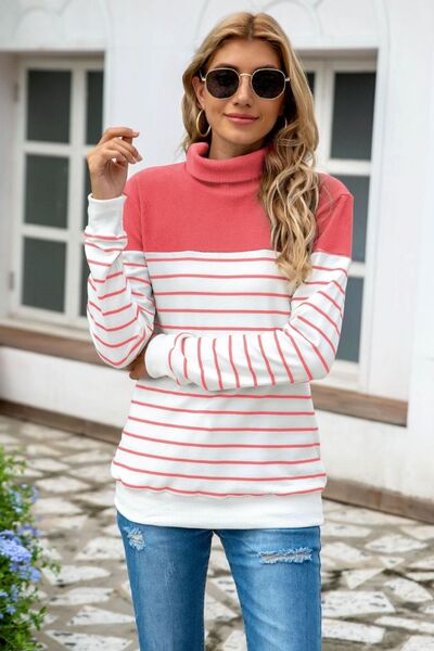 Blue Zone Planet | Striped Contrast Turtleneck Sweater BLUE ZONE PLANET