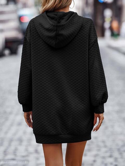 Textured Drawstring Tunic Hoodie BLUE ZONE PLANET
