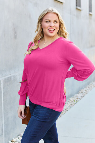 Blue Zone Planet | Basic Bae Full Size V-Neck Lantern Sleeve Blouse BLUE ZONE PLANET