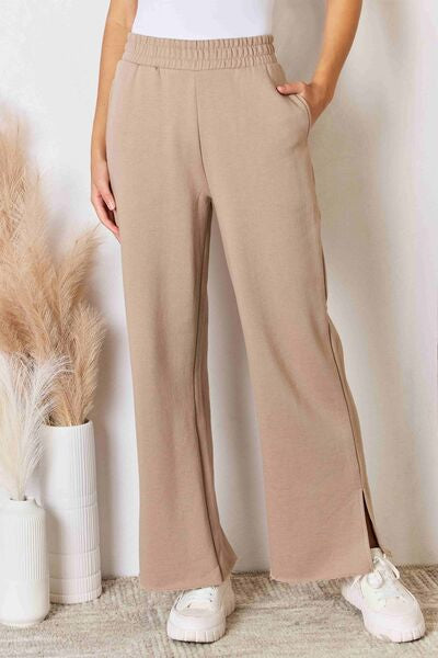 Blue Zone Planet | RISEN Wide Waistband Slit Wide Leg Pants BLUE ZONE PLANET