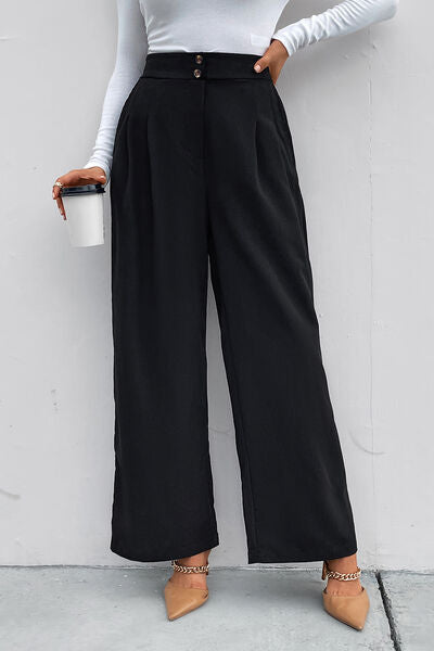 Blue Zone Planet | High Waist Ruched Pocketed Wide Leg Pants BLUE ZONE PLANET