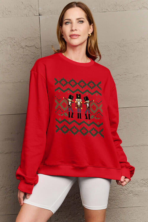 Simply Love Full Size Nutcracker Graphic Long Sleeve Sweatshirt BLUE ZONE PLANET