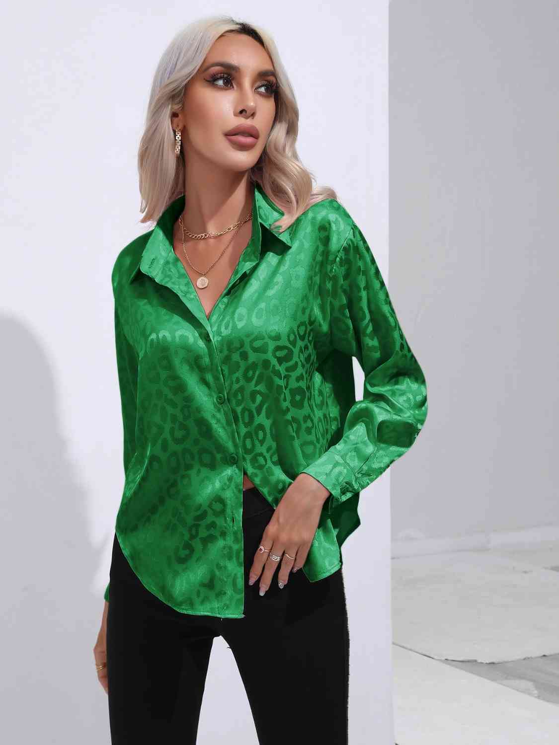Printed Collared Neck Buttoned Shirt BLUE ZONE PLANET