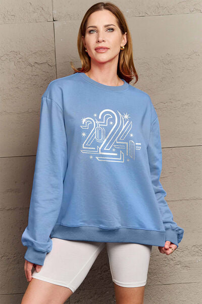 Blue Zone Planet | Simply Love Full Size 2024 Round Neck Dropped Shoulder Sweatshirt BLUE ZONE PLANET