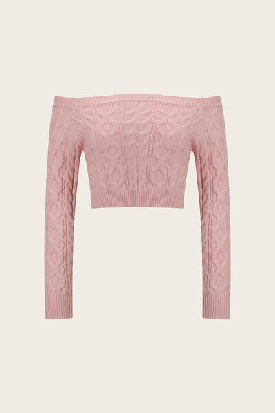 Blue Zone Planet | Cable-Knit Off-Shoulder Long Sleeve Sweater BLUE ZONE PLANET
