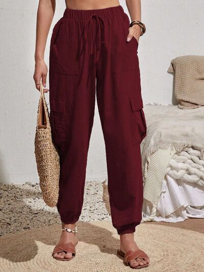 Drawstring Joggers with Cargo Pockets Trendsi