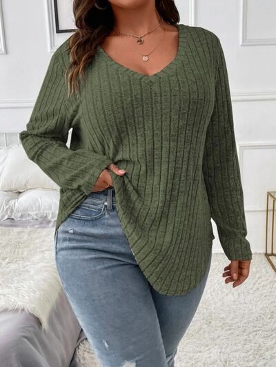 Blue Zone Planet | Plus Size V-Neck Long Sleeve T-Shirt BLUE ZONE PLANET