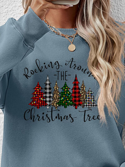Blue Zone Planet | Christmas Tree Graphic Round Neck Sweatshirt BLUE ZONE PLANET