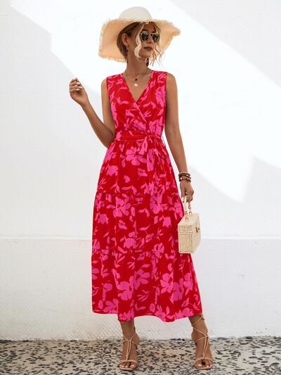 Blue Zone Planet | Tied Printed Surplice Tiered Dress BLUE ZONE PLANET