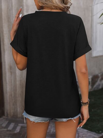 Blue Zone Planet | Notched Buttoned Short Sleeve T-Shirt BLUE ZONE PLANET