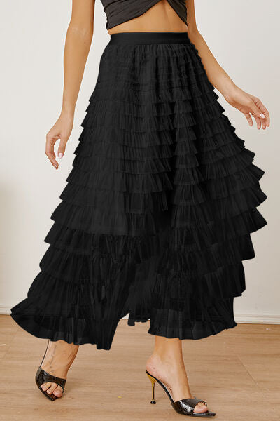 Blue Zone Planet | Ruched High Waist Tiered Skirt BLUE ZONE PLANET