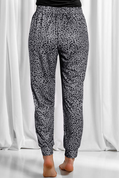 Blue Zone Planet | Full Size Leopard Drawstring Pocketed Pants BLUE ZONE PLANET